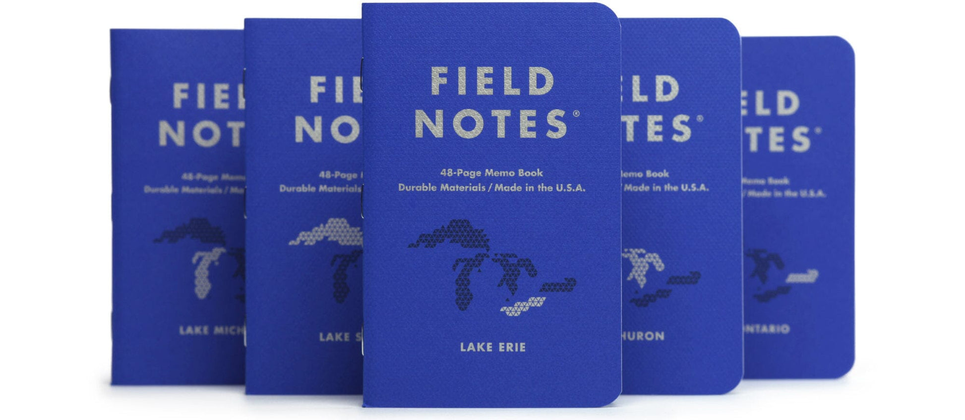 wider shot of all five notebooks in the Field Notes Great Lakes notebook set.